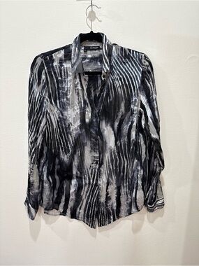 The Kooples Black & Gray Abstract Print Button-Down Silk Shirt